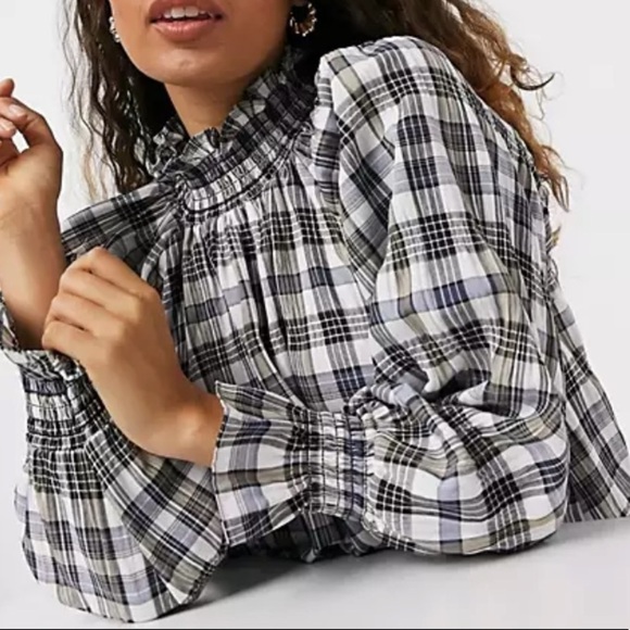 Asos plaid high neck shirred top 6 - Picture 4 of 8